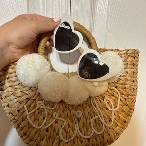Bride straw bag and sunglasses